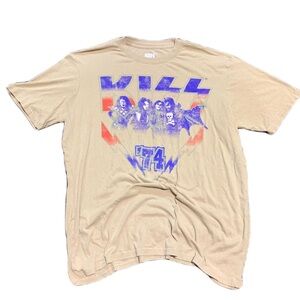 KISS Band Graphic T-Shirt “’74” Beige Distressed Print - Size Large